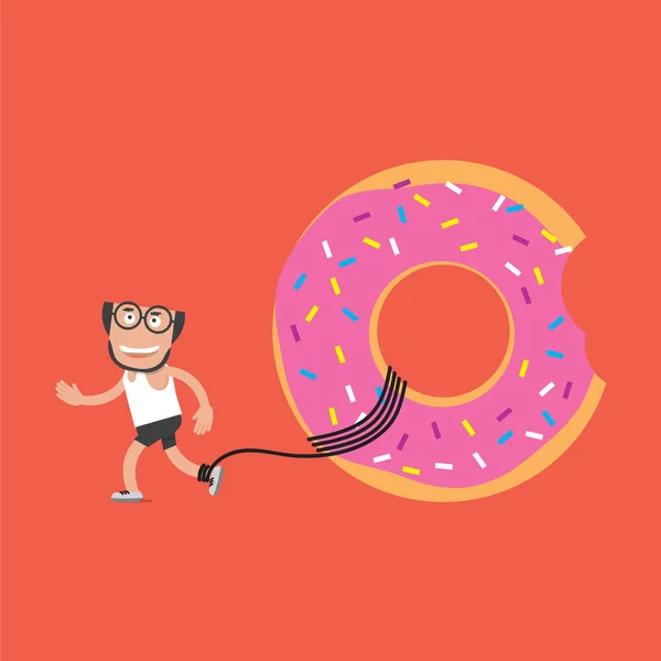 Hombre corriendo con concepto de salud de donut Vector Illustration — Archivo Imágenes Vectoriales