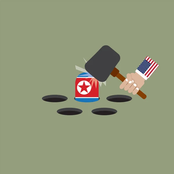 韓国北朝鮮の旗をヒットしようとすると、フラグと手をマンします。 — ストックベクタ