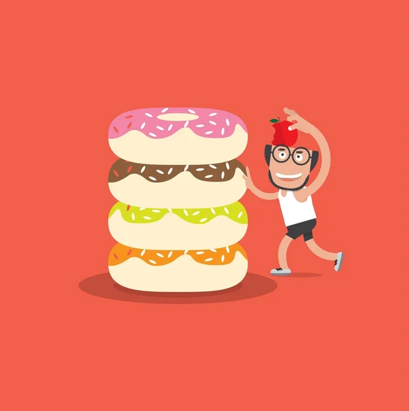 Kör Man med Donut hälsa begreppet vektorillustration — Stock vektor