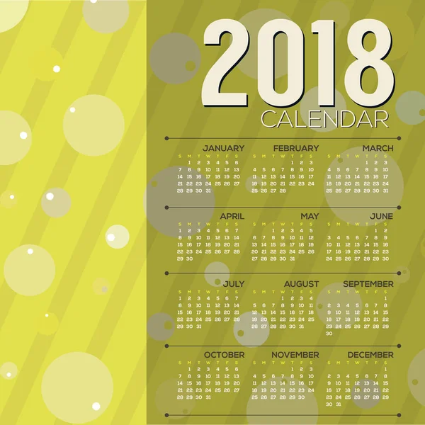 2018 gelber grafischer druckfähiger Kalender beginnt Sonntag Vektor Illustration — Stockvektor