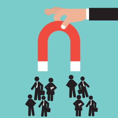 Manyetik güç elinde, iş işçi kavramı vektör çizim