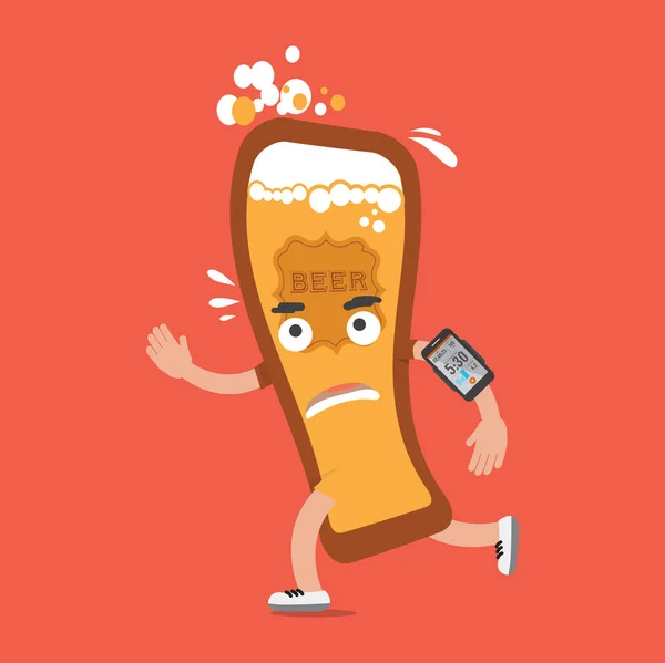 Birra in fuga con Smartphone salute concetto Cartoon personaggio vettoriale Illustrazione — Vettoriale Stock