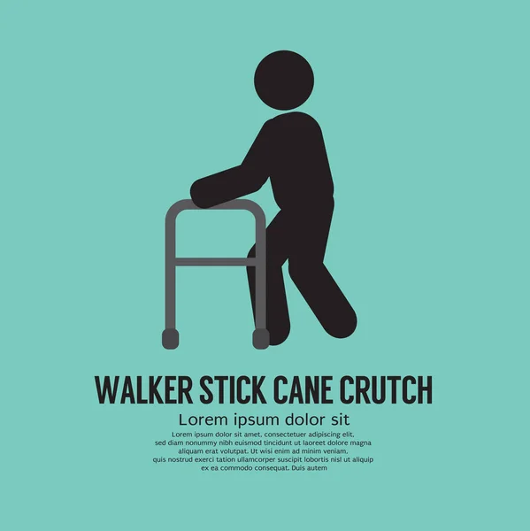 Stary człowiek z Walker Stick Cane Crutch znak wektor ilustracji na białym tle — Wektor stockowy