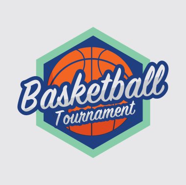 Basketbol Turnuvası Logosu Beyaz Top Spor Amerikan Oyun Vektörü İllüstrasyonu