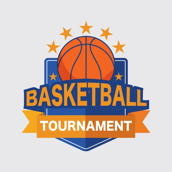 Torneio de basquete Logo White Ball Sport American Game Vector Ilustração — Vetor de Stock