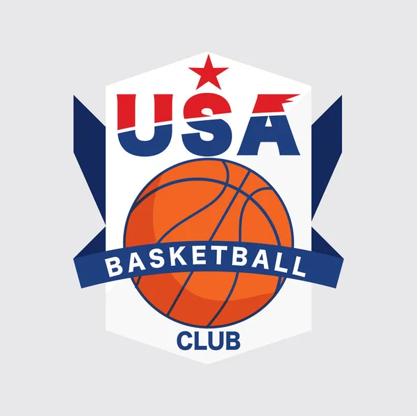 Tournoi de basket-ball USA Logo Balle Blanche Sport Jeu Américain Illustration vectorielle — Image vectorielle
