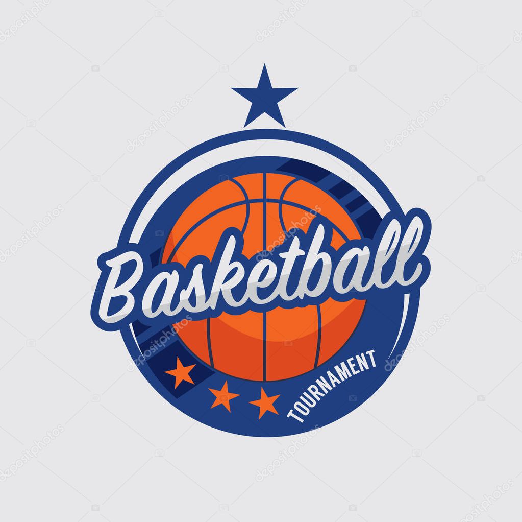 Basketball Tournament Logo White Ball Sport American Game Vector Illustration