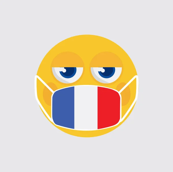 Emoji Jaune Portant Masque Médical Forme Drapeau France Pour Prévenir — Image vectorielle