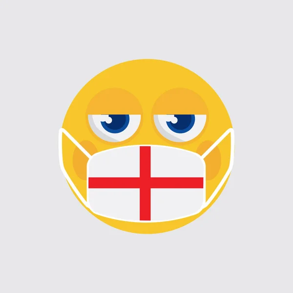 Žlutá Emoji Maskou Tvaru Anglické Vlajky Aby Zabránilo Vypuknutí Viru — Stockový vektor