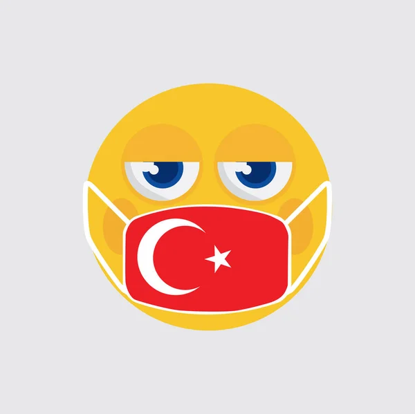 Amarelo Emoji Vestindo Uma Máscara Médica Forma Bandeira Turquia Para —  Vetores de Stock