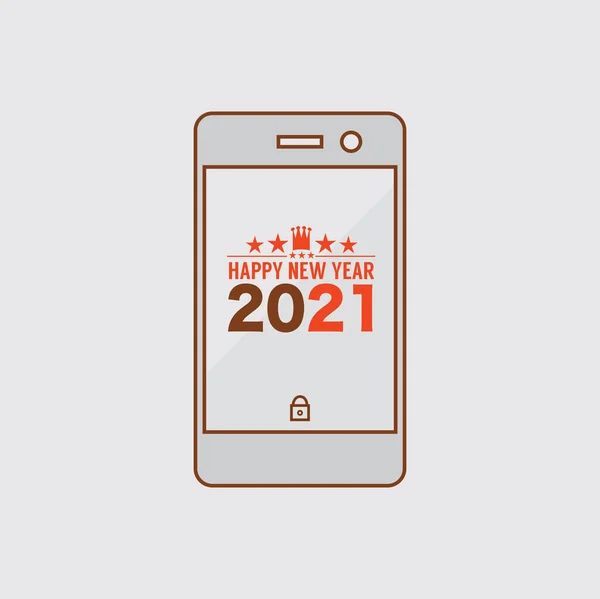 Mieszkanie Design Smart Phone Świętować 2021 Nowy Rok Wektor Ilustracji — Wektor stockowy