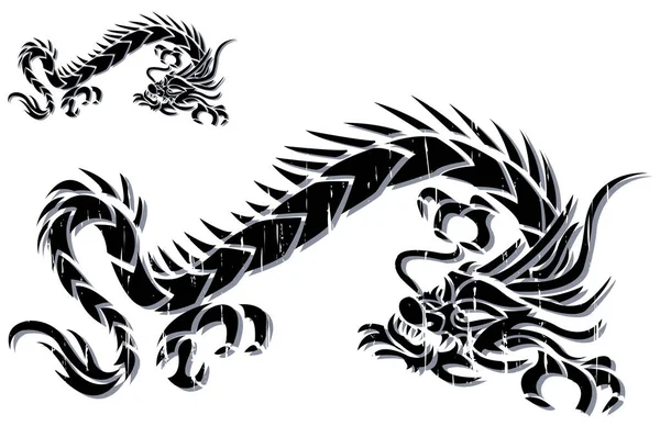 Estilizado negro tatuaje dragón — Vector de stock