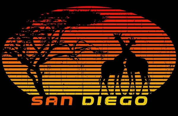 Girafes et arbre au coucher du soleil — Image vectorielle