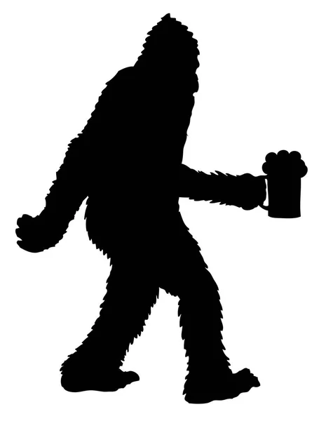 Bigfoot wandelen met bier — Stockvector