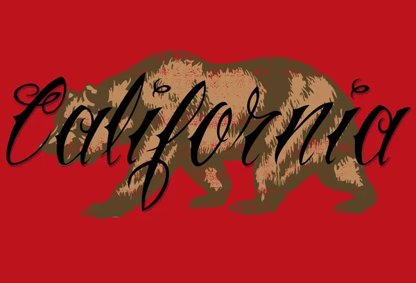 红色背景下加利福尼亚字母的熊矢量插画设计 — 图库矢量图片