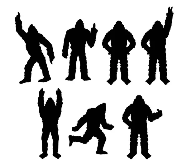 Silhouettes Bigfoot Noires Illustration Simplement Vectorielle — Image vectorielle