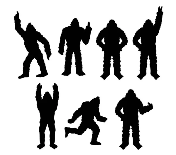 Zwarte Bigfoot Silhouetten Gewoon Vectorillustratie — Stockvector