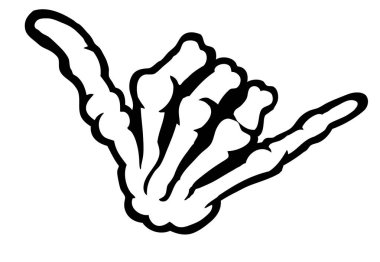 El çizimi el iskeleti ile sörf shaka işareti