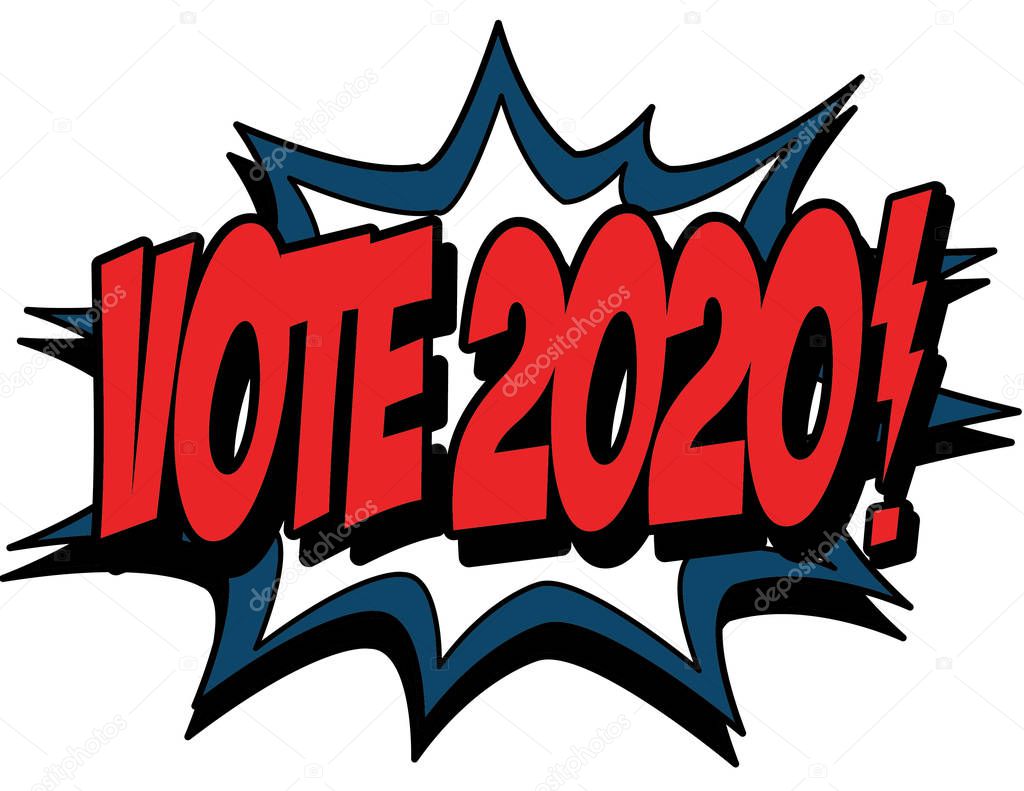 Bang cloud with vote 2020 lettering, simply vector illustration 
