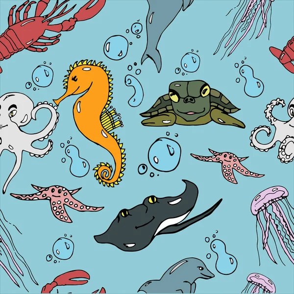海の動物のシームレスなパターン — ストックベクタ