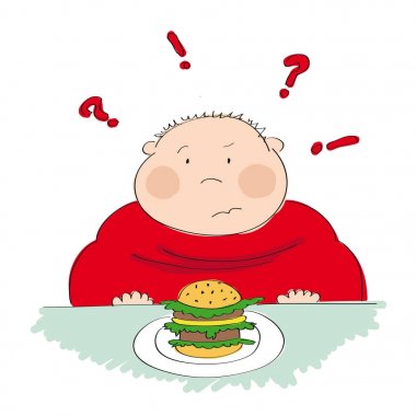 şişman adam hamburger ile