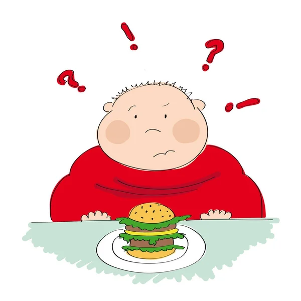 胖男人与汉堡 — 图库矢量图片