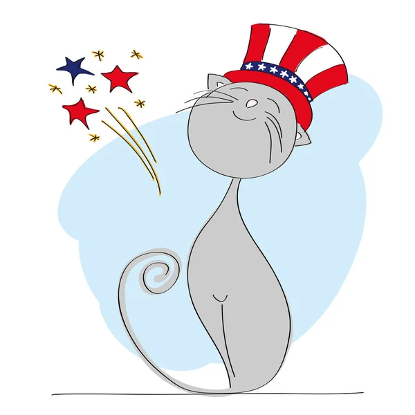 Gato patriótico orgulhoso vestido para a celebração do Dia da Independência —  Vetores de Stock
