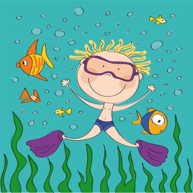 Scuba diver - Denizde yüzme mutlu çocuk 
