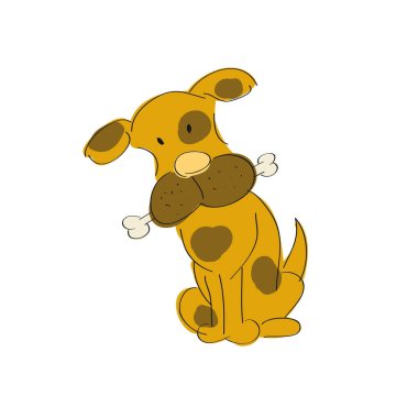 Sevimli küçük köpek kemik - orijinal elle çizilmiş çizim ile