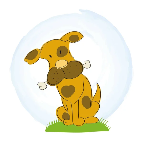 Χαριτωμένο μικρό σκυλί με το κόκκαλο - αρχικό χέρι εικονογράφηση — Διανυσματικό Αρχείο