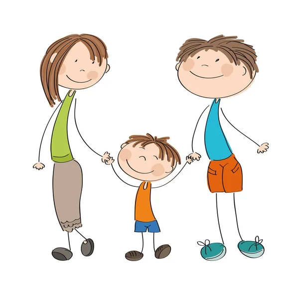 Família jovem feliz - ilustração desenhada à mão original — Vetor de Stock