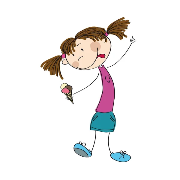 Little girl holding ice cream - original hand drawn illustration — Stock Vector