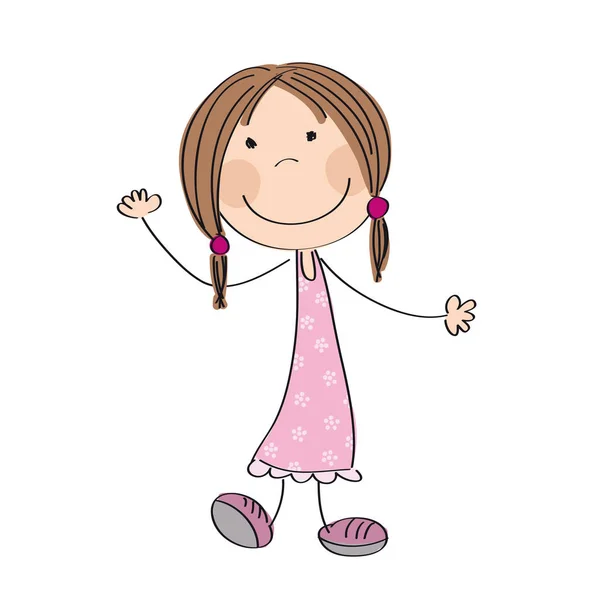 Happy little girl - original hand drawn illustration — Stock Vector