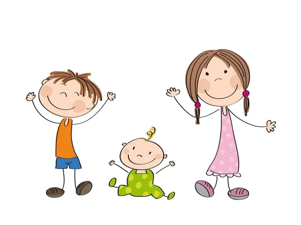 Boldog gyerekek - eredeti kézzel rajzolt ábra — Stock Vector