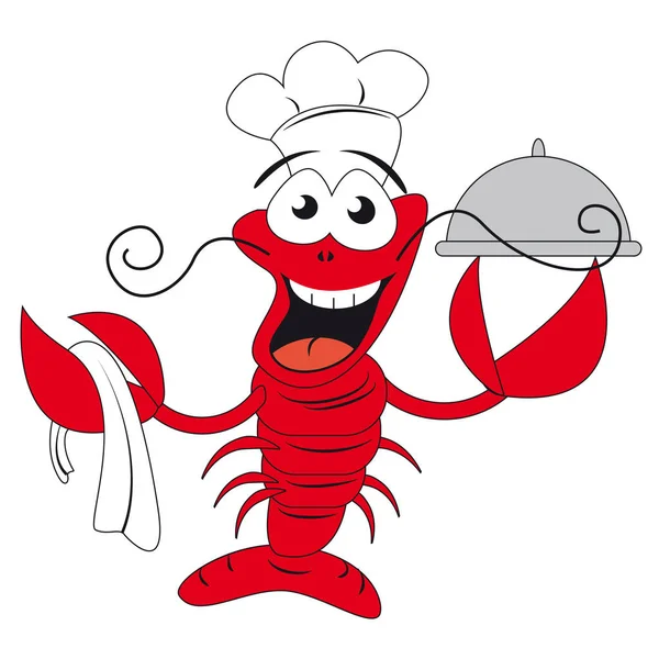 Chef lagosta segurando um prato - ilustração engraçada — Vetor de Stock