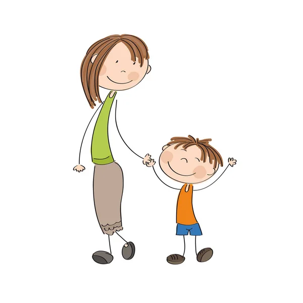 Mamá con su hijo - ilustración original dibujada a mano — Vector de stock