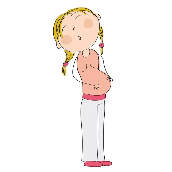 Mutlu genç hamile kadın - orijinal elle çizilmiş illüstrasyon — Stok Vektör