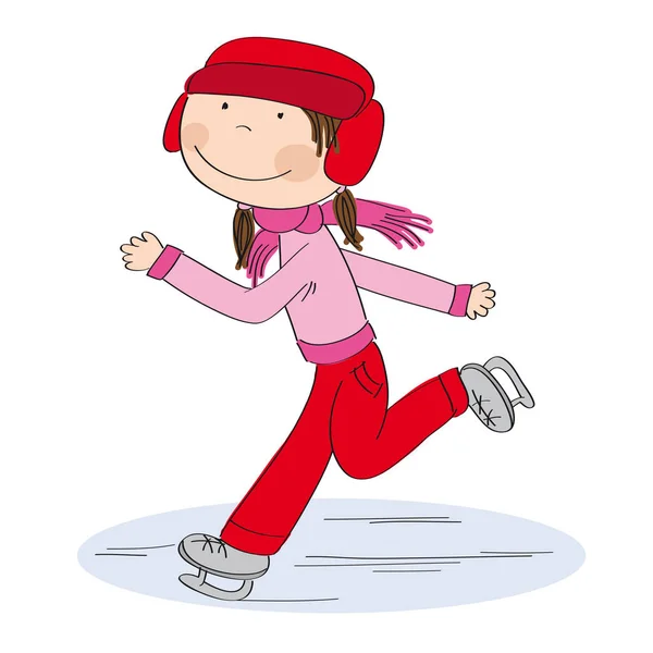 Happy ice skater, winter sport, cute girl ice skating — Stock Vector