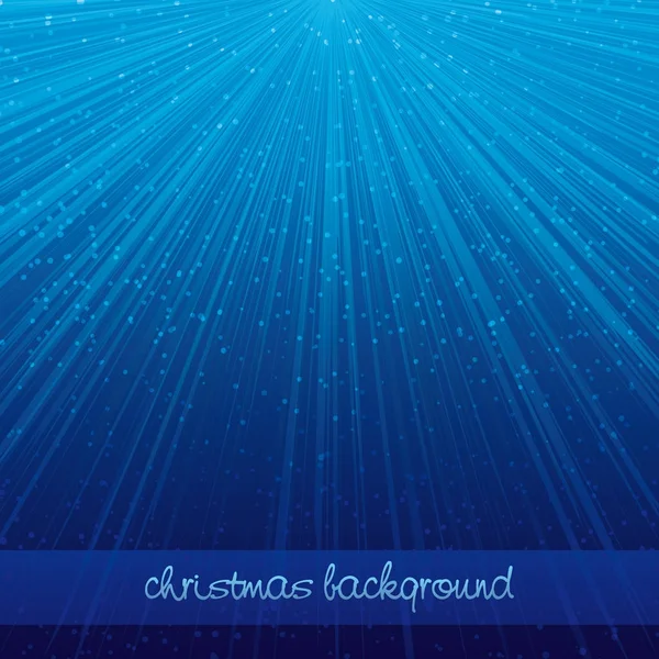 Kék karácsonyi háttér a sugarak a fény és a hóesésben — Stock Vector