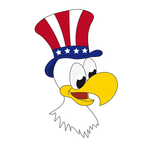 Americký Patriotic Orel Kloboukem Hlavě Vtipné Kreslené Vektorové Ilustrace — Stockový vektor