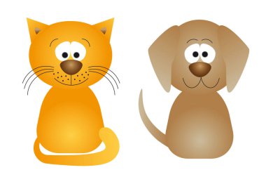 Kedi ve köpek oturan komik illüstrasyon