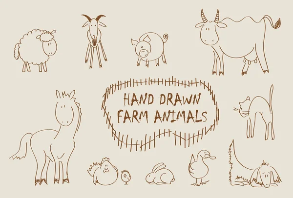 手描き羊 ウサギ ガチョウ 猫と犬を含む家畜 — ストックベクタ