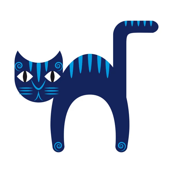 Illustration Blå Katt Med Stora Ögon — Stock vektor