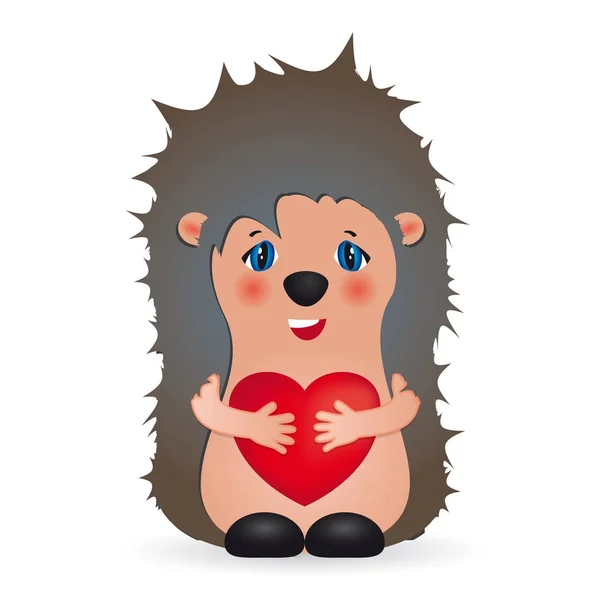 Schattige kleine Egel met rood hart - vector cartoon — Stockvector