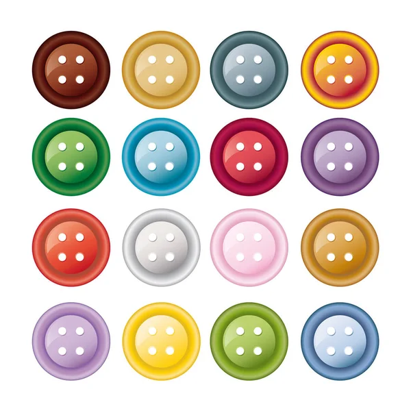 一组五颜六色的缝纫钮扣-矢量插画 — 图库矢量图片
