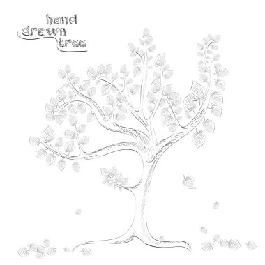 Düşen yaprakları - orijinal elle çizilmiş illüstrasyon ile çizilmiş ağaç el