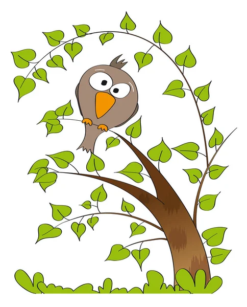Δέντρο Ασβέστη Αστεία Πουλί Κάθεται Για Τον Κλάδο Εικονογράφηση Διάνυσμα — Διανυσματικό Αρχείο
