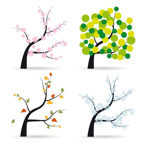 Cuatro Estaciones Árbol Primavera Verano Otoño Invierno Ilustración Vectorial — Archivo Imágenes Vectoriales