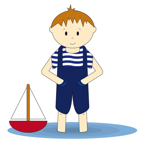 Ναυτάκι Χαριτωμένο Αγόρι Που Στέκεται Στο Νερό — Διανυσματικό Αρχείο