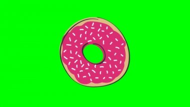 Çörek tepesi, pembe çilek ile dönen animasyon animasyon elle çizilmiş karikatür çizim, döngü chroma anahtar yeşil ekran arka plan üzerinde mümkün.